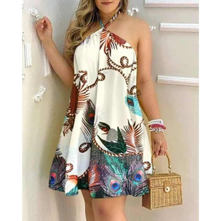 Conyson New Arrival Summer Fashion Female Sleeveless Clothes Women's Flower Printed High Waist Loose One Piece Ladies' Dress